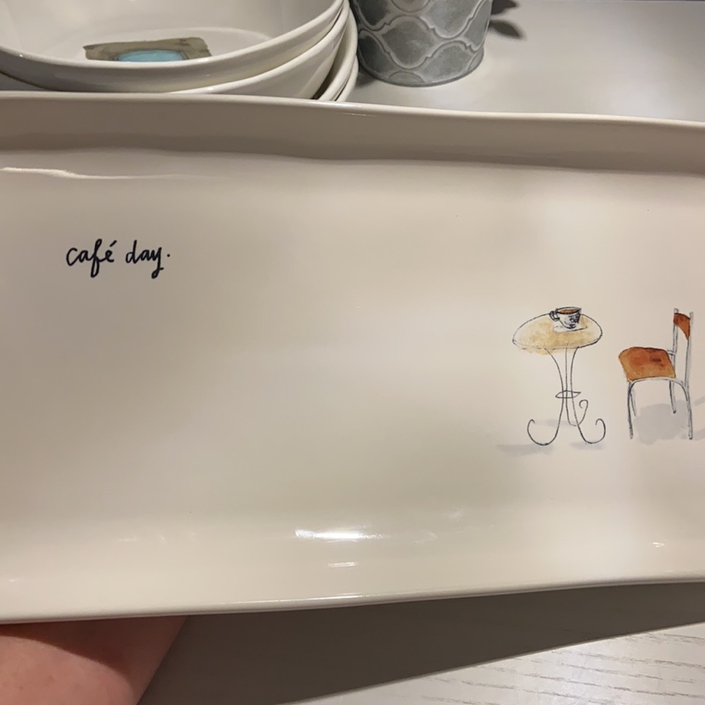 Rare Rae Dunn French sketch cafe day platter